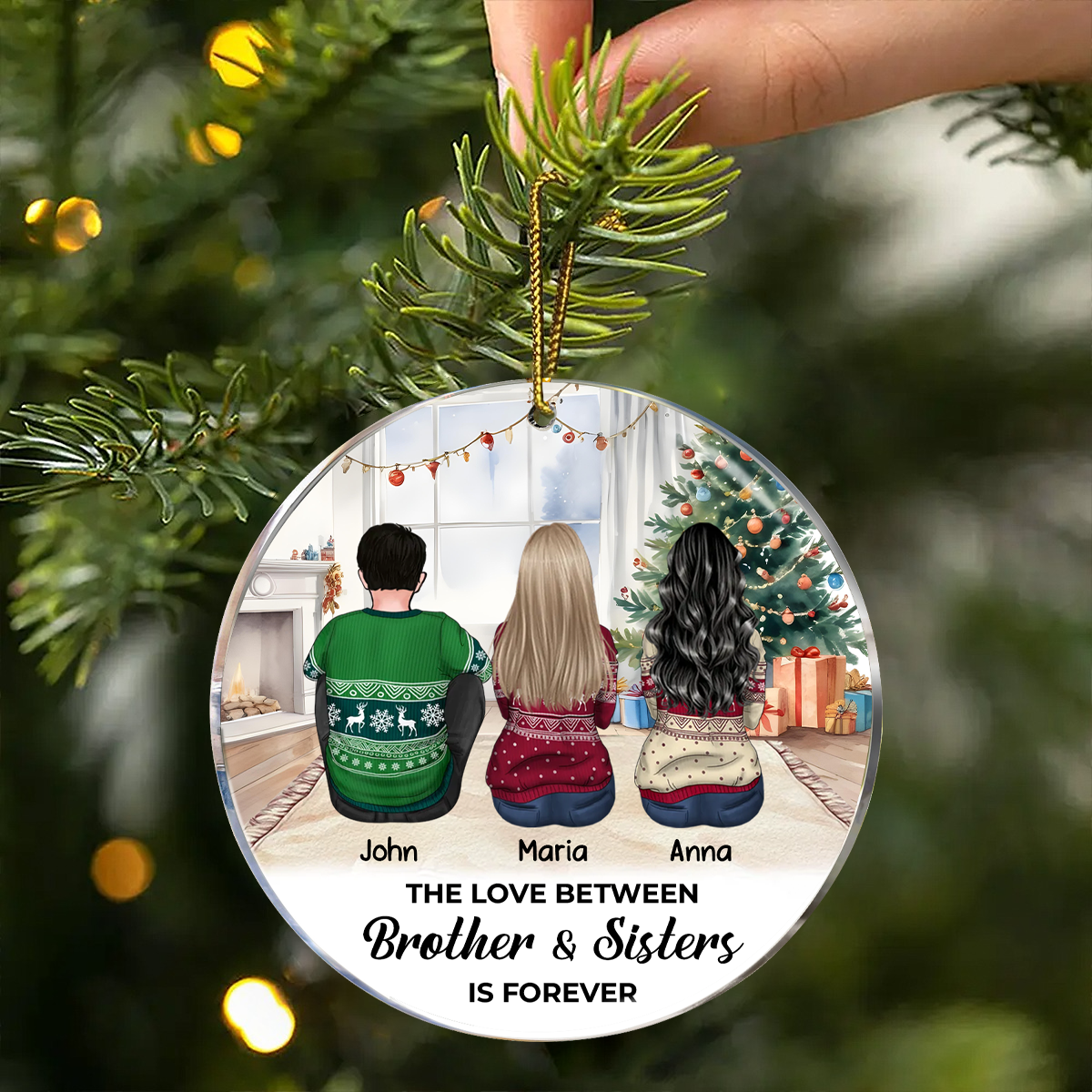 Personalized Siblings Christmas Tree Cozy Inside Ornament, Personalized Brothers and Sisters Ornament, Siblings Gift