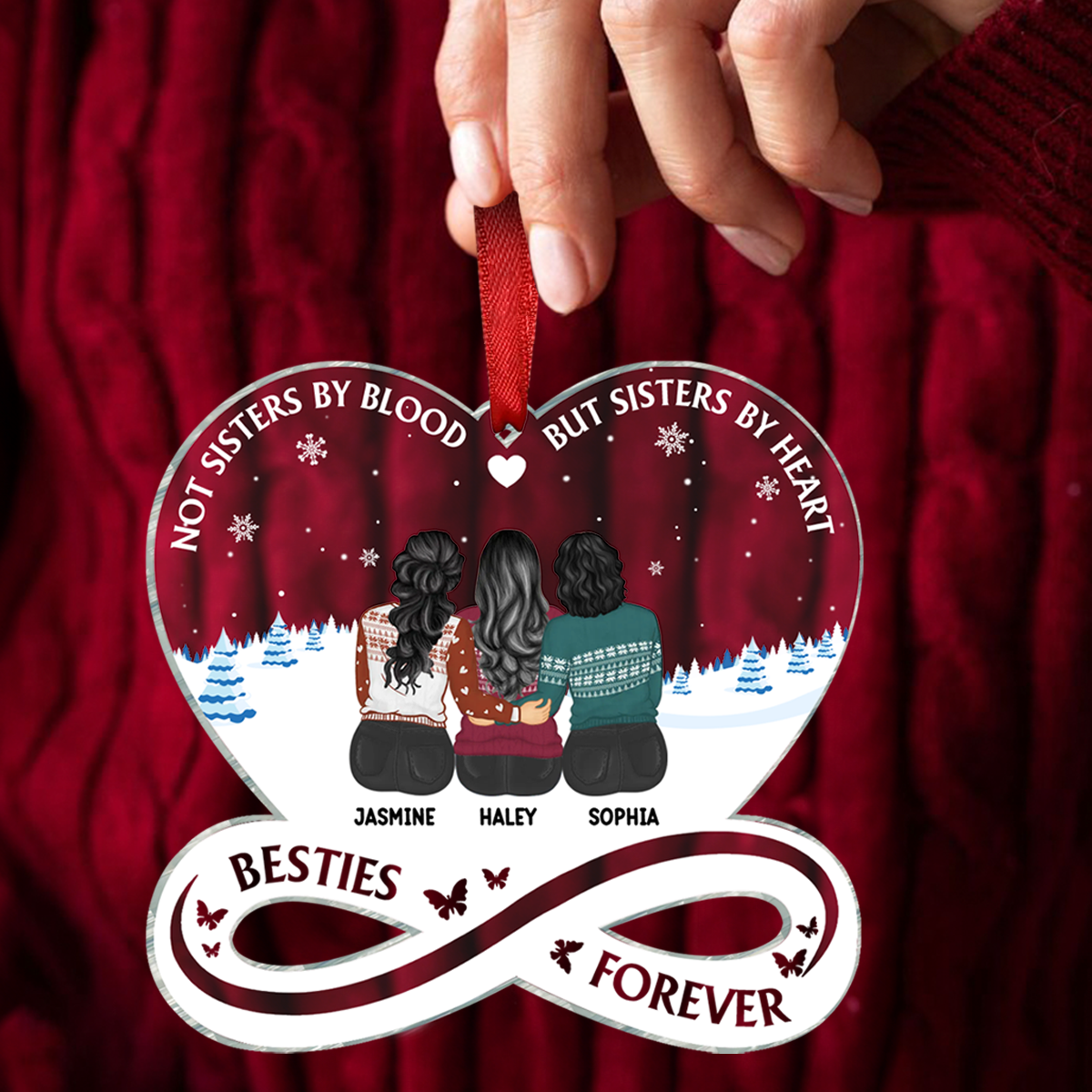 Besties Forever Not Sisters By Blood But Sisters By Heart - Personalized Custom Shaped Acrylic Ornament