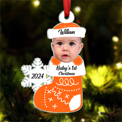 Custom Photo Baby's 1st Christmas - Personalized Cutout Acrylic Ornament