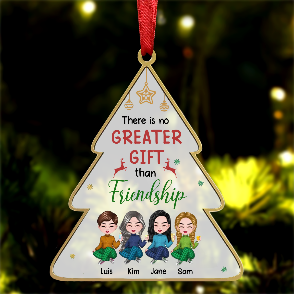 Not Just Friends, More Like A Small Gang - Personalized Custom Christmas Tree Shaped Acrylic Christmas Ornament