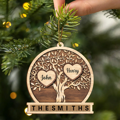 Family Heart Tree Of Life 2-Layered Wooden Ornament, Personalized Family Crossword 2-Layered Wooden Ornament