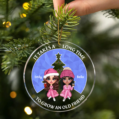 Pink Christmas Besties Sister Christmas Tree Personalized Acrylic Ornament