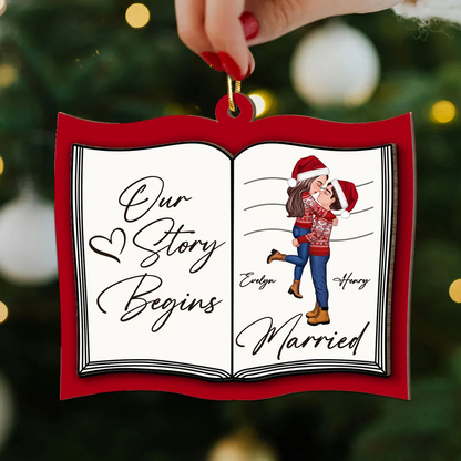 Our Next Chapter Married Storybook Couple - Personalized Custom Shaped Wooden Ornament