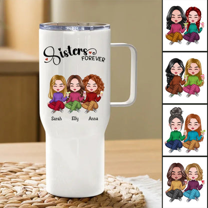 40oz Sisters - Sisters Forever - Personalized Tumbler With Handle - Makezbright Gifts