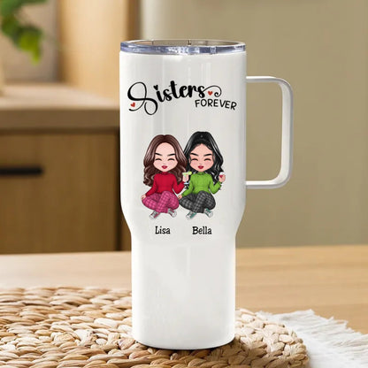 40oz Sisters - Sisters Forever - Personalized Tumbler With Handle - Makezbright Gifts