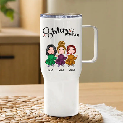 40oz Sisters - Sisters Forever - Personalized Tumbler With Handle - Makezbright Gifts