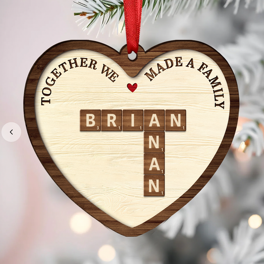 Together We Make A Family Crossword Puzzle Personalized Wooden Ornament, Christmas Gift for Family