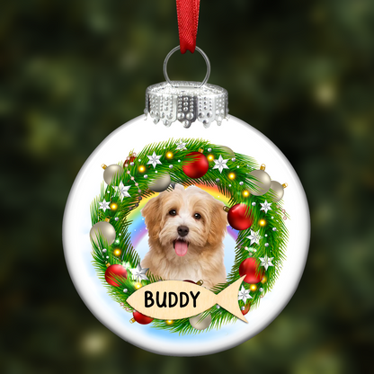 Custom Photo Lovely Dogs Cats - Christmas Memorial Gift For Pet Lovers - Personalized White Flat Ball Ornament