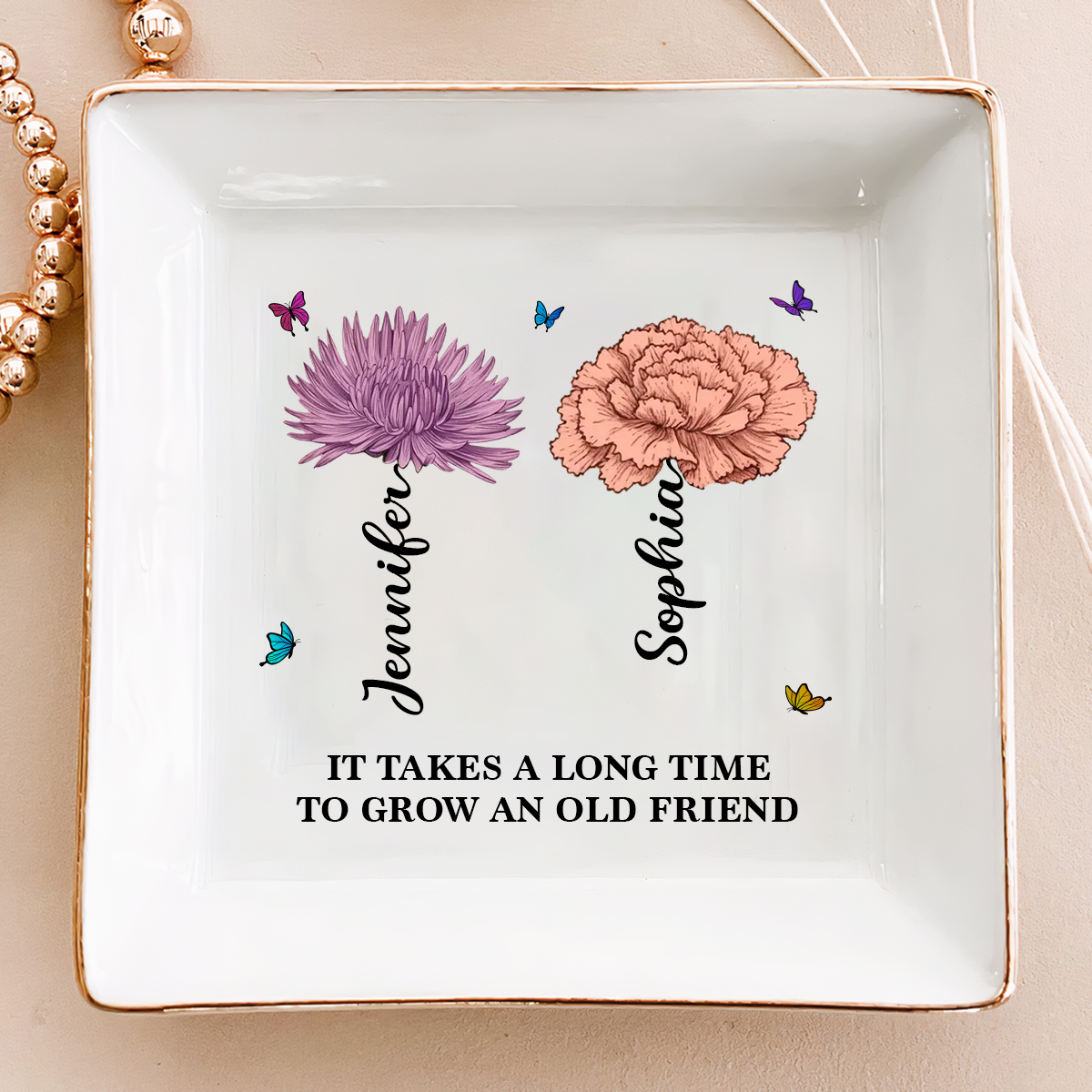 Blooming Birth Flower Grow An Old Friend - Personalized Ring Dish