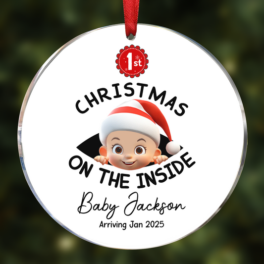 Personalized Baby's First Christmas On the Inside Ornament, Custom Pregnancy Reveal Ornament, Expecting Parents