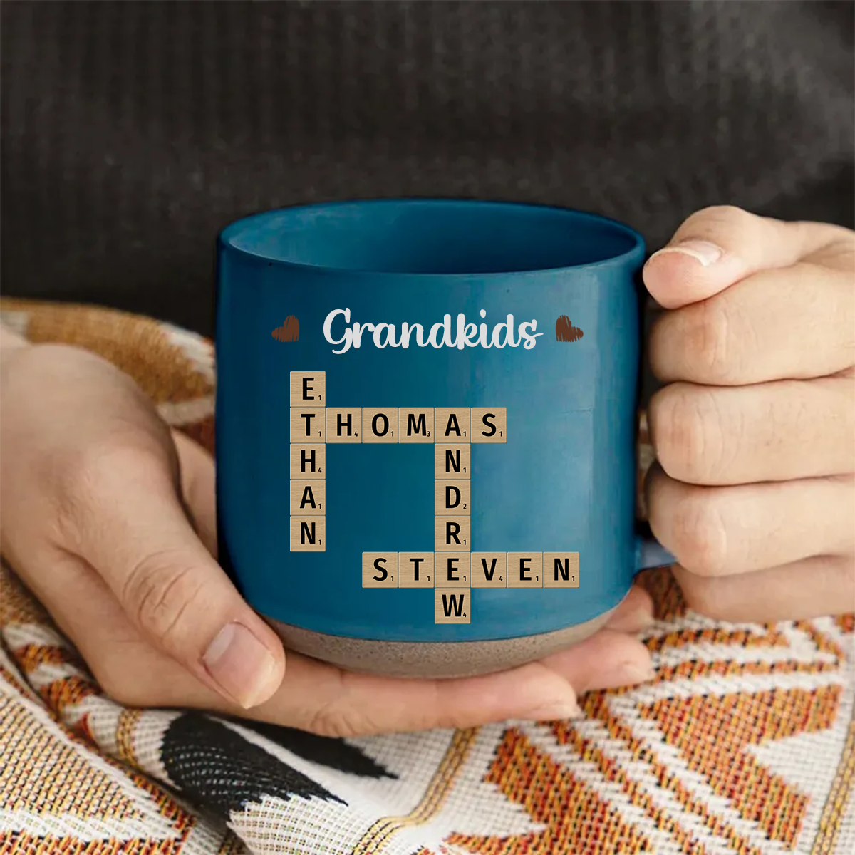 Grandkids Crossword Puzzle Art Personalized Pottery Mug, Christmas Gift For Grandma, Gift For Mom