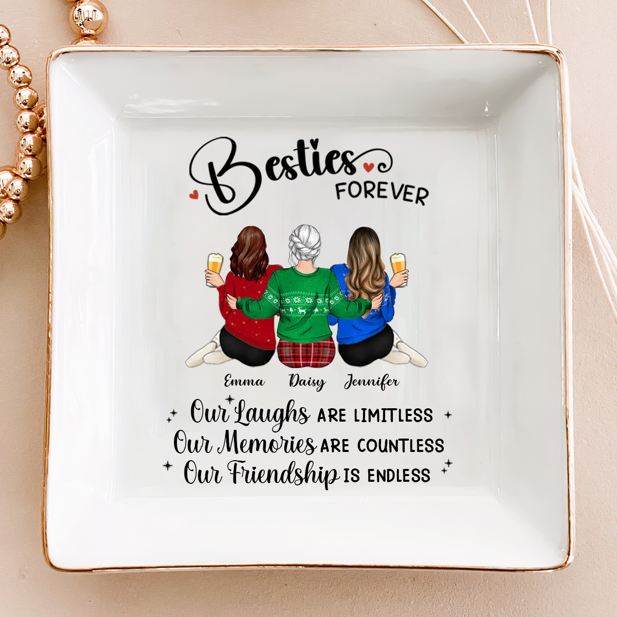 Besties Forever Our Friendship Is Endless - Personalized Jewelry Dish