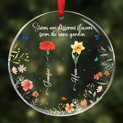 Birth Flower Sisters From The Same Garden - Personalized Circle Acrylic Ornament