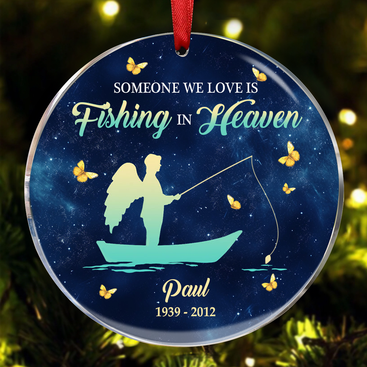 Fishing In Heaven - Memorial Gift - Personalized Custom Circle Ceramic Ornament