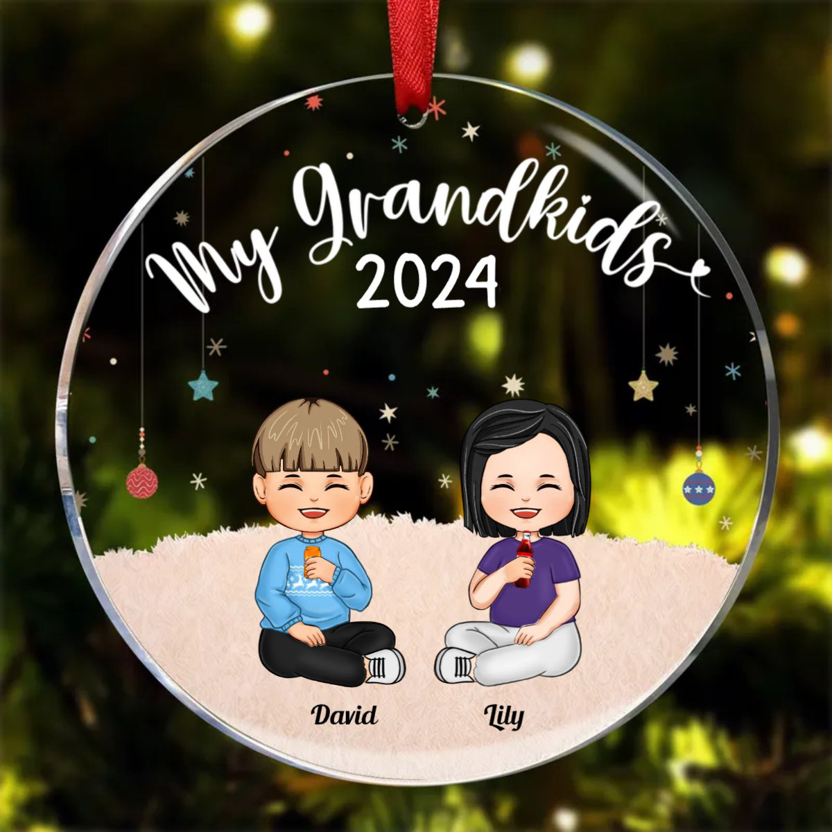 Family - My Grandkids - Personalized Acrylic Circle Ornament (LH)