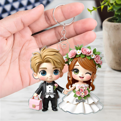 Wedding Cartoon Chibi Couple Personalized Acrylic Keychain, Gift for him, Gift for her