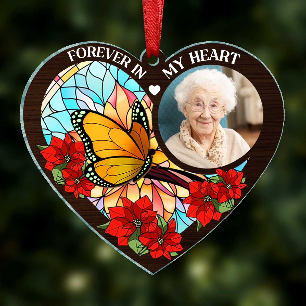 Custom Photo I'm Always With You Memorial Heart - Personalized Window Hanging Suncatcher Ornament