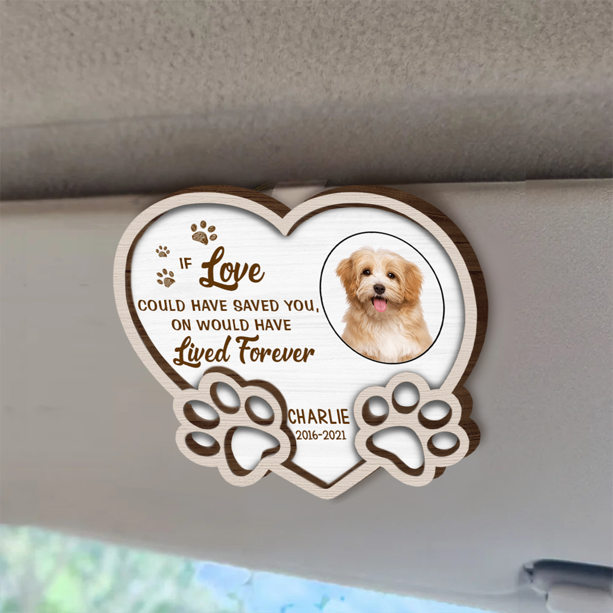 Custom Photo You Left Paw Prints On My Heart Forever - Personalized Custom Shaped Car Visor Clip