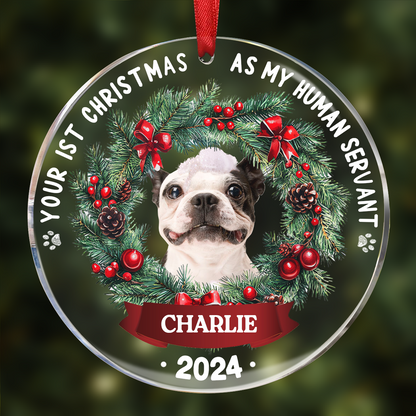 Custom Photo Dog Cat Your First Christmas As My Pawrents - Personalized Circle Acrylic Ornament