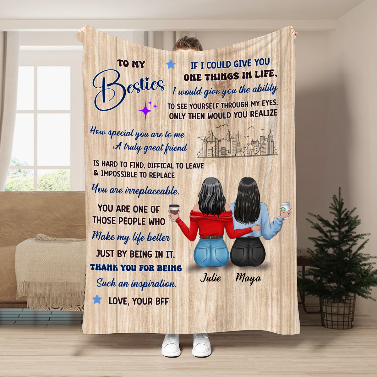 To My Bestie Wood Texture Personalized Fleece Blanket