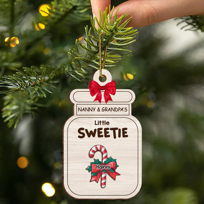 Grandma Grandpa Mom Dad Little Sweeties Candy Canes - Personalized Wooden Ornament