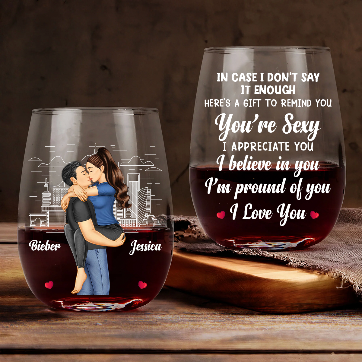 Kissing Couple In Case I Don't Say It Enough - Personalized Stemless Wine Glass