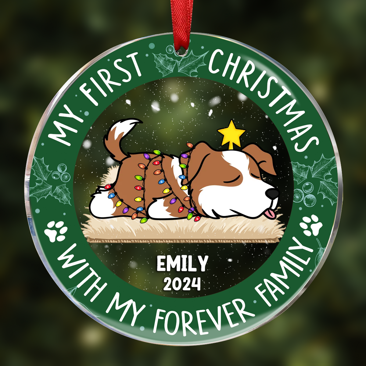 First Christmas With My Forever Home - Personalized Circle Ornament