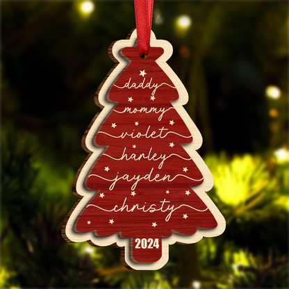 Family Name Christmas Tree - Personalized Wooden Ornament