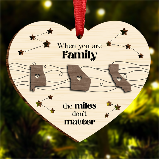 Long Distance Family Friends Siblings Sisters Besties Personalized Heart Shaped Wooden Ornament, Togetherness Christmas Gift