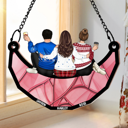 Besties Friends Brothers Sisters Sitting On The Moon - Personalized Window Hanging Acrylic Ornament