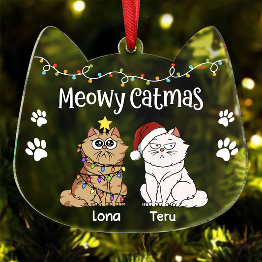 Meowy Catmas Funny Cartoon Cats - Christmas Gift For Cat Lovers - Personalized Custom Shaped Acrylic Ornament