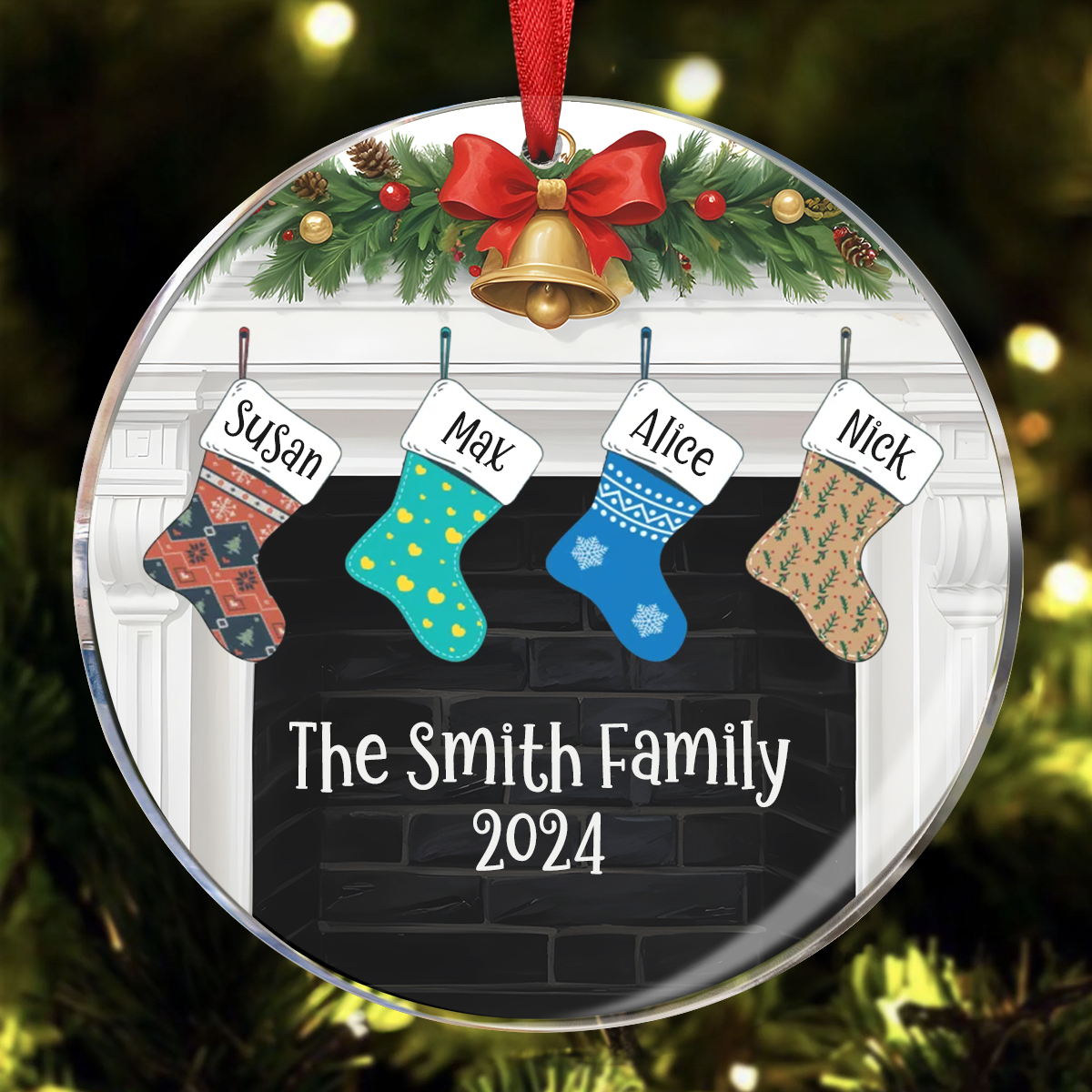 Family Christmas Stock Personalized Circle Ornament