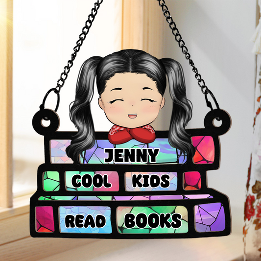 Cool Kids Read Books Reading Classroom Decor - Personalized Window Hanging Suncatcher Ornament