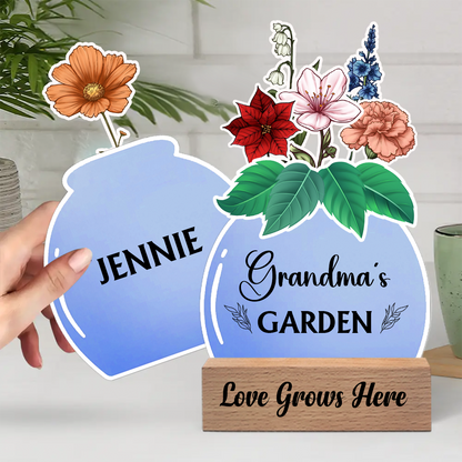 Birth Flower Grandma's Garden - Personalized Custom Shaped Cardstock With Wooden Stand