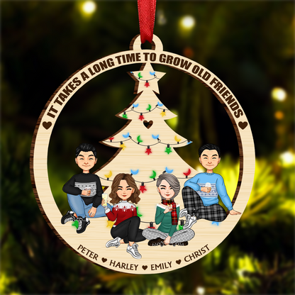 Cartoon Grow Old Friends - Personalized Wooden Cutout Ornament