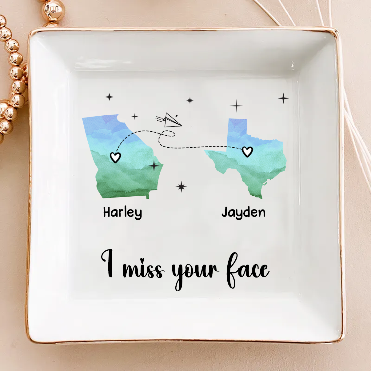 I Miss Your Face - Custom Multiple States - Personalized Jewelry Dish