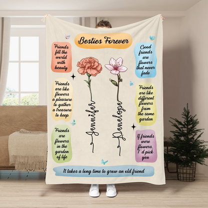 Birth Flower Besties Forever Grow An Old Friend - Personalized Fleece Blanket