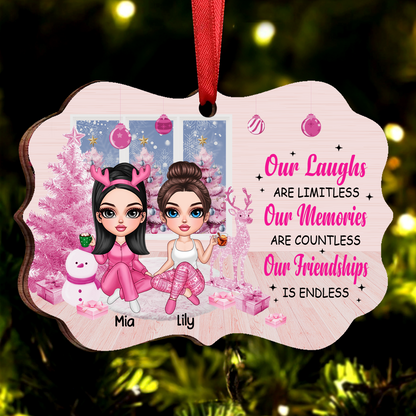 Pink Window Christmas Tree Besties Sisters Personalized Christmas Ornament