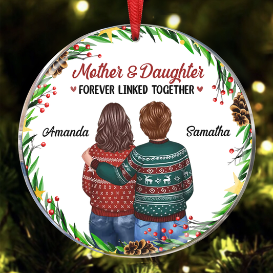 Mother Father And Daughter Son Holly Branch Personalized Circle Ornament