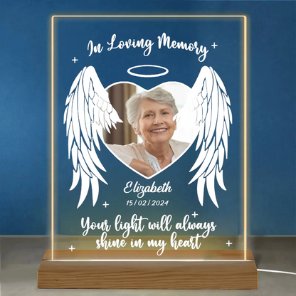 Family - Custom Photo Your Light Will Always Shine In My Heart - Personalized Acrylic LED Night Light