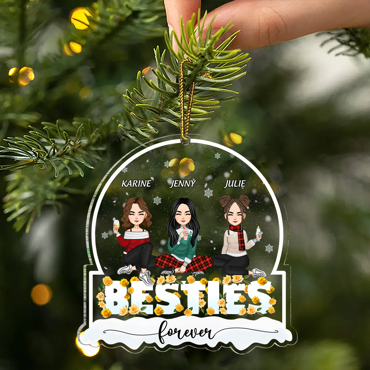 Besties Forever Yellow Rose Christmas - Personalized Custom Shaped Acrylic Ornament