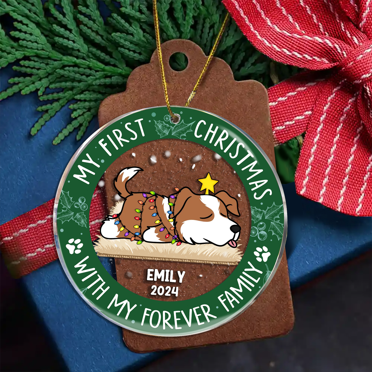 First Christmas With My Forever Home - Personalized Circle Ornament