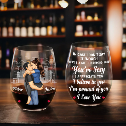 Kissing Couple In Case I Don't Say It Enough - Personalized Stemless Wine Glass