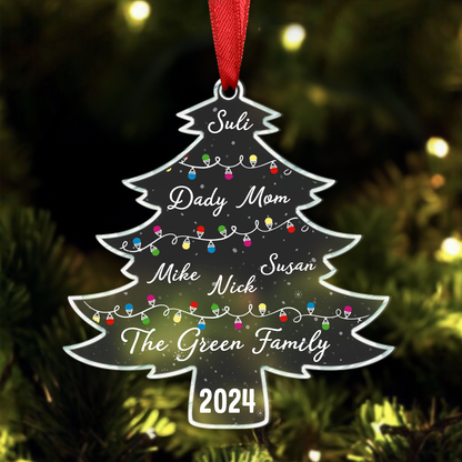 Christmas Tree With Family Names And Led Lights - Personalized Acrylic Ornament