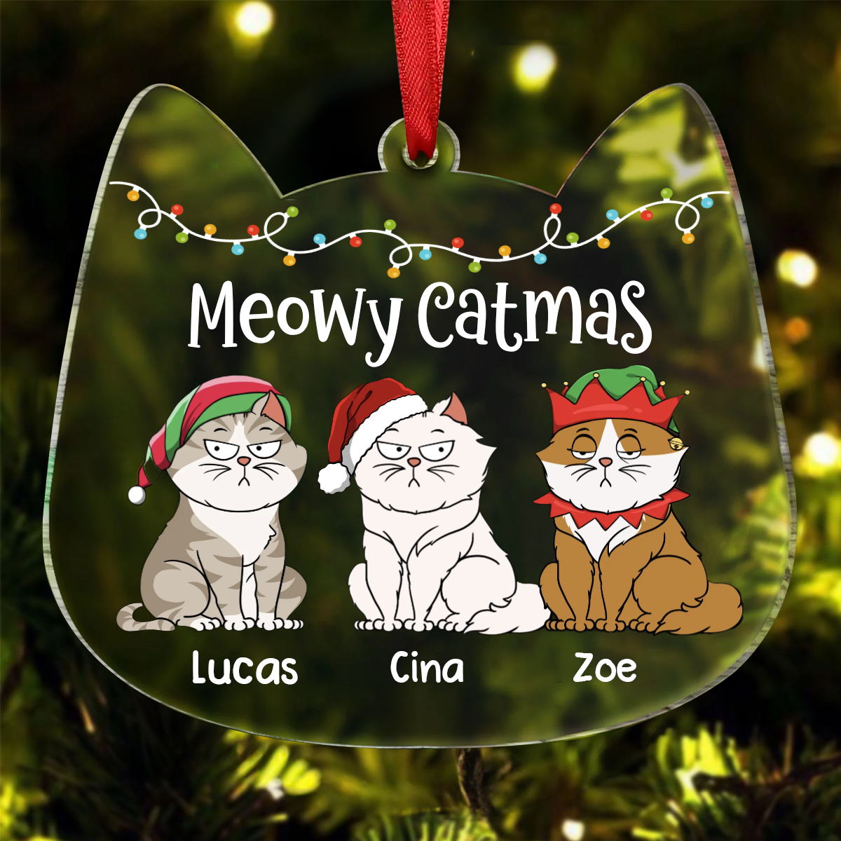 Meowy Catmas Funny Cartoon Cats - Christmas Gift For Cat Lovers - Personalized Custom Shaped Acrylic Ornament