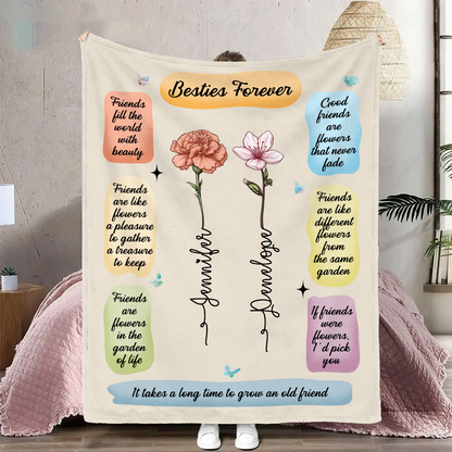 Birth Flower Besties Forever Grow An Old Friend - Personalized Fleece Blanket