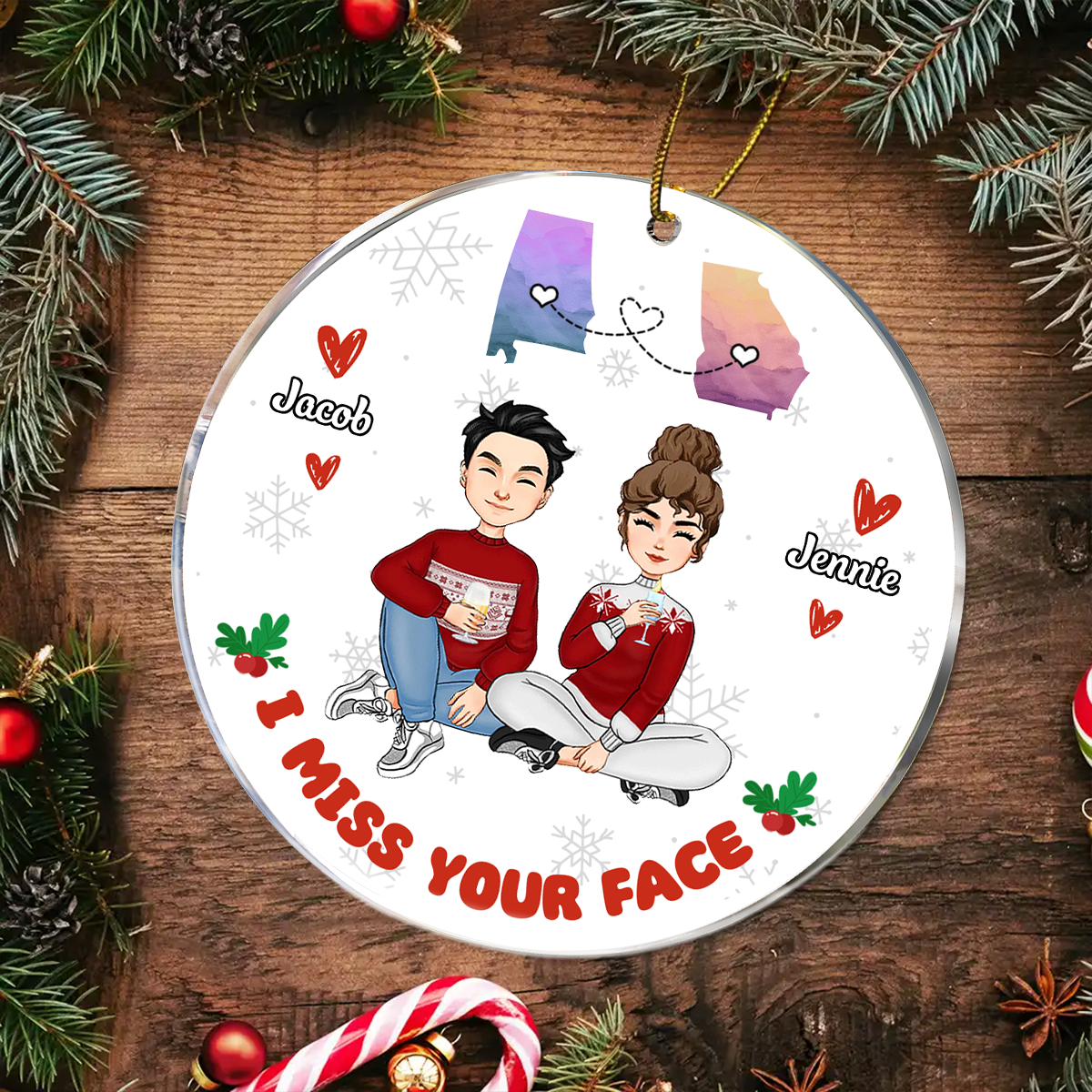 I Miss Your Face - Personalized Circle Acrylic Ornament