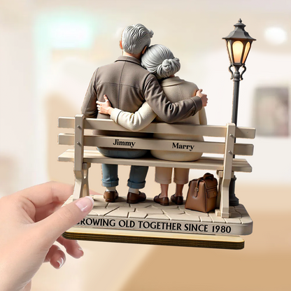 3D Effect Old Couple Sitting On Bench At The Park Personalized Standing Wooden Plaque, Heartfelt Gift For Couple, For Him, For Her, Husband, Wife