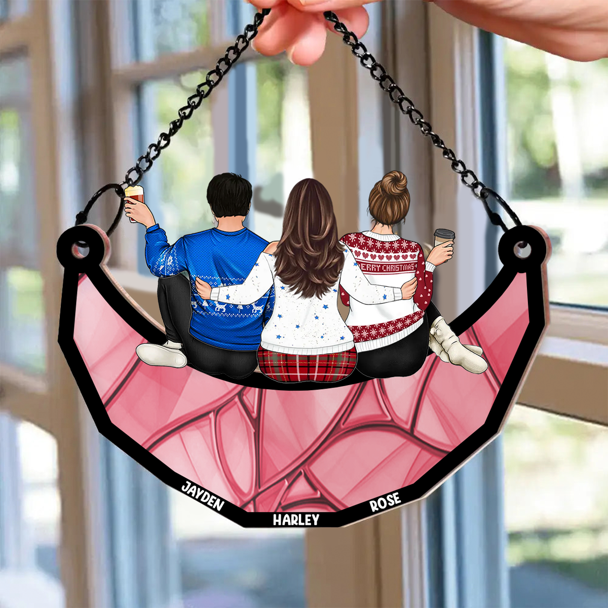 Besties Friends Brothers Sisters Sitting On The Moon - Personalized Window Hanging Acrylic Ornament