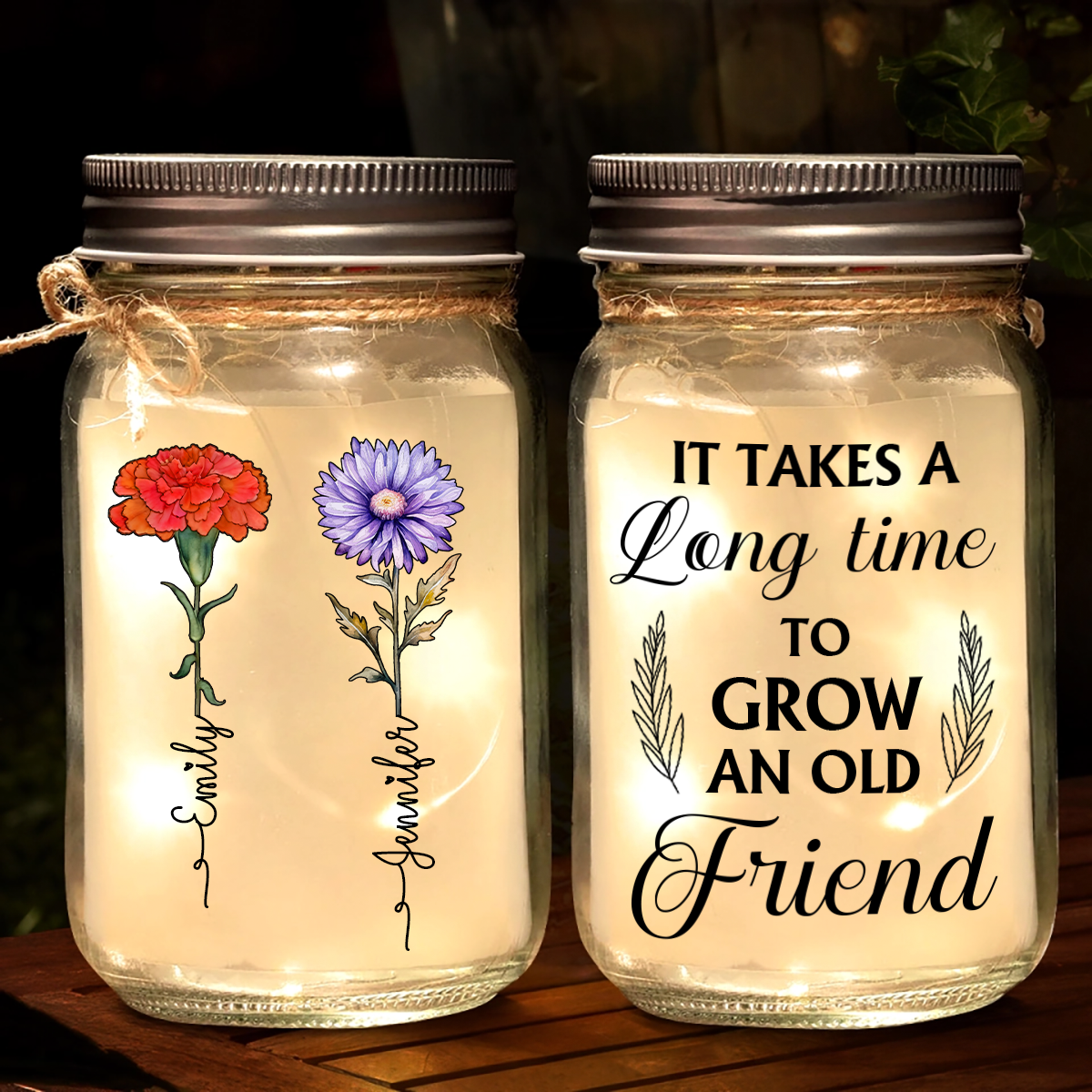 Birth Flower Grow An Old Friend - Personalized Mason Jar Light